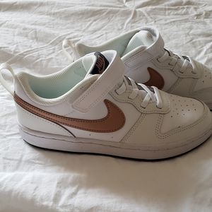 Nike • Court Borough Low 2 Youth Kid's Basketball Shoes, White with Bronze Logo